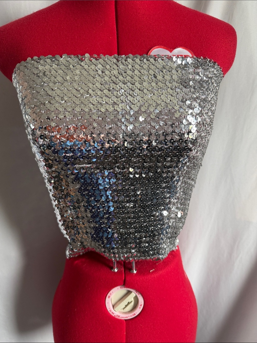 Silver Sequin Strapless Crop Top